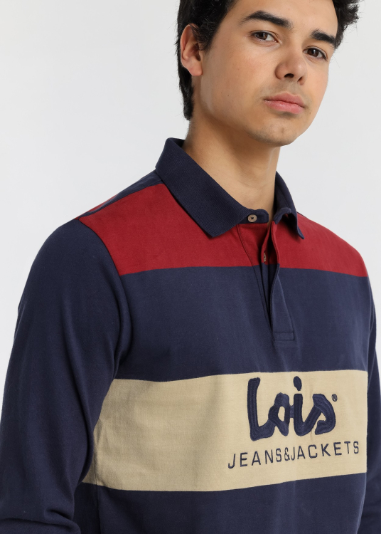Polo rayé à manches longues pour homme Lois Jeans avec broderie Lois · à superposer