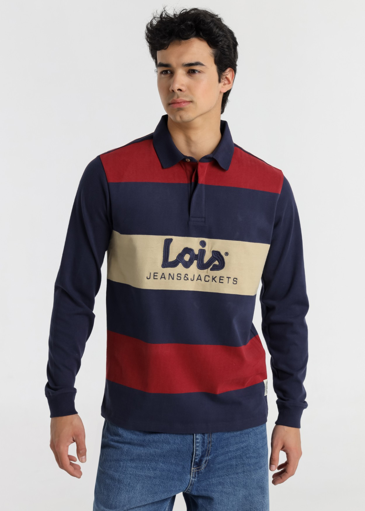 Polo rayé à manches longues pour homme Lois Jeans avec broderie Lois · à superposer