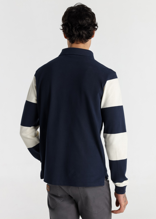 Polo à manches longues Lois Jeans pour homme, rayé, avec application Fun Lois · Style Lois | Bleu foncé