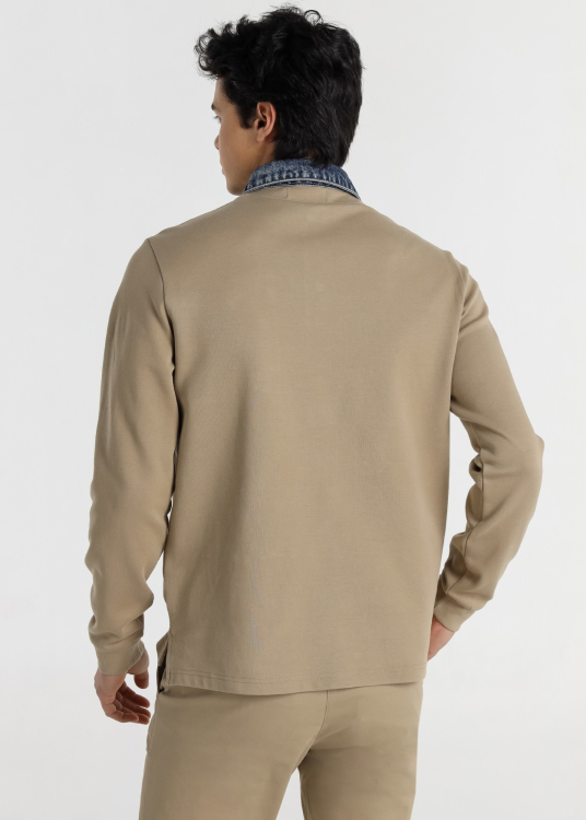 Polo à manches longues pour homme avec poche en jean · Style décontracté chic | Grenat