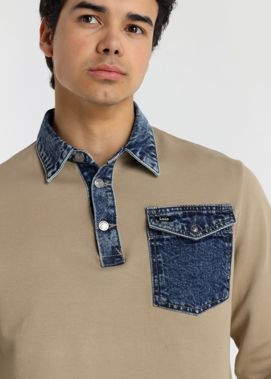 Polo à manches longues pour homme avec poche en jean · Style décontracté chic