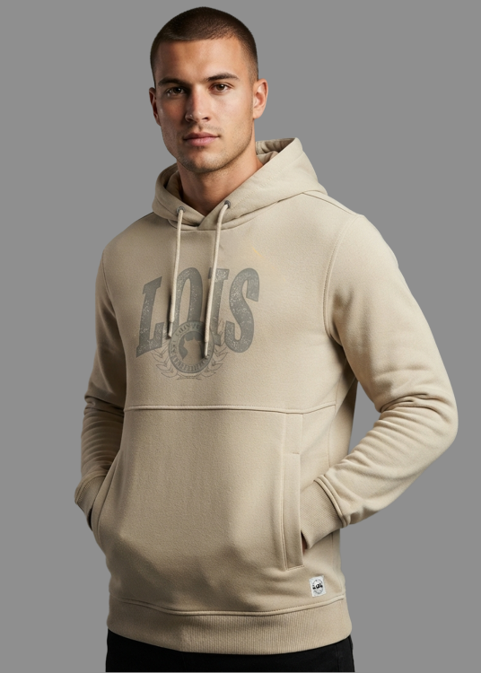 Sweat à capuche pour homme Lois Jeans avec application Lois · idéal pour le bureau et les loisirs | Beige