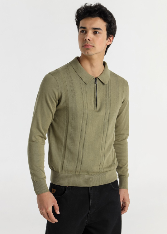 Polo Lois Jeans pour homme en maille jacquard avec broderie · Collection hiver | Bleu