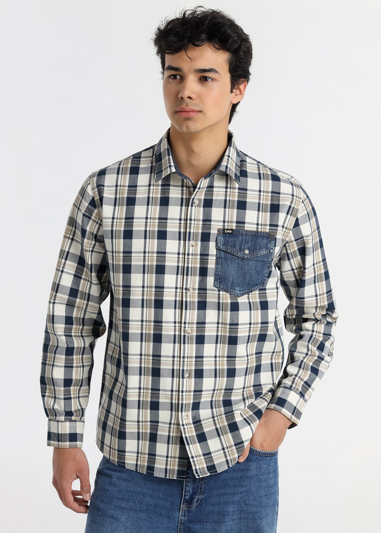 Chemise à manches longues pour homme Lois Jeans avec poche en denim · idéale pour le bureau et les loisirs