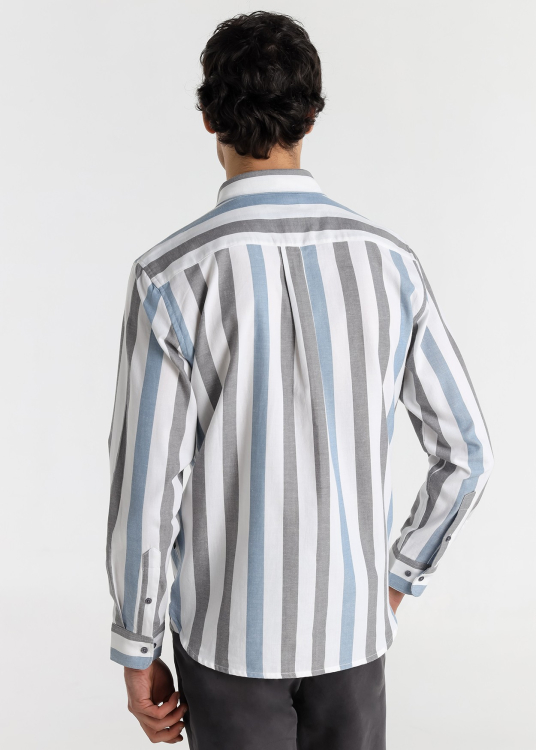 Chemise Oxford rayée à manches longues pour homme avec logo brodé - ligne classique revisitée | Bleu