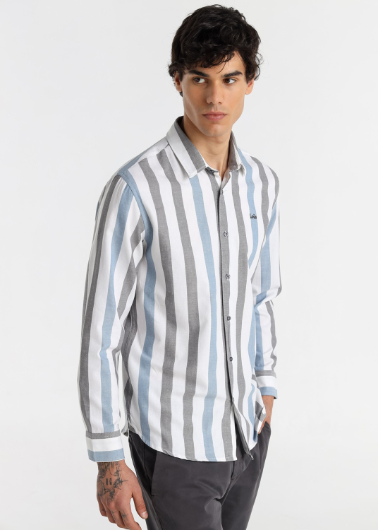 Chemise Oxford rayée à manches longues pour homme avec logo brodé - ligne classique revisitée | Bleu