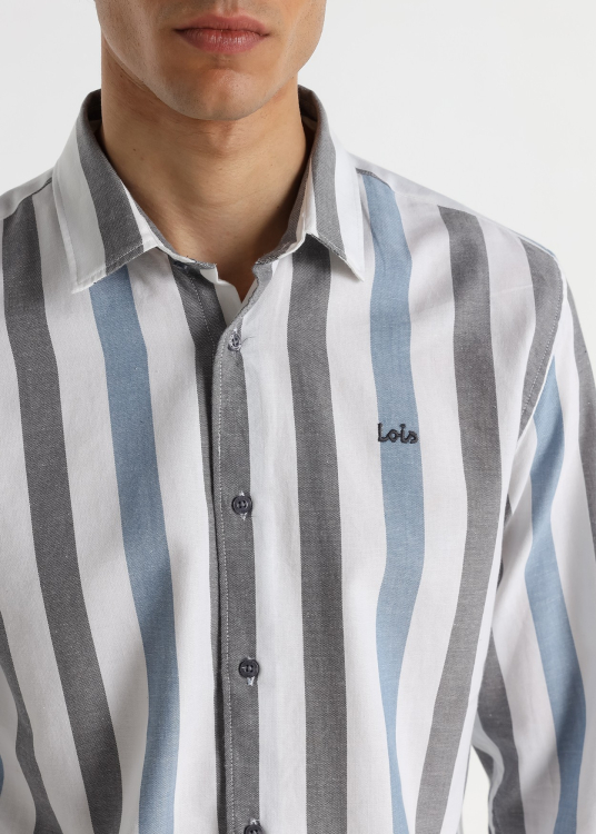 Chemise Oxford rayée à manches longues pour homme avec logo brodé - ligne classique revisitée
