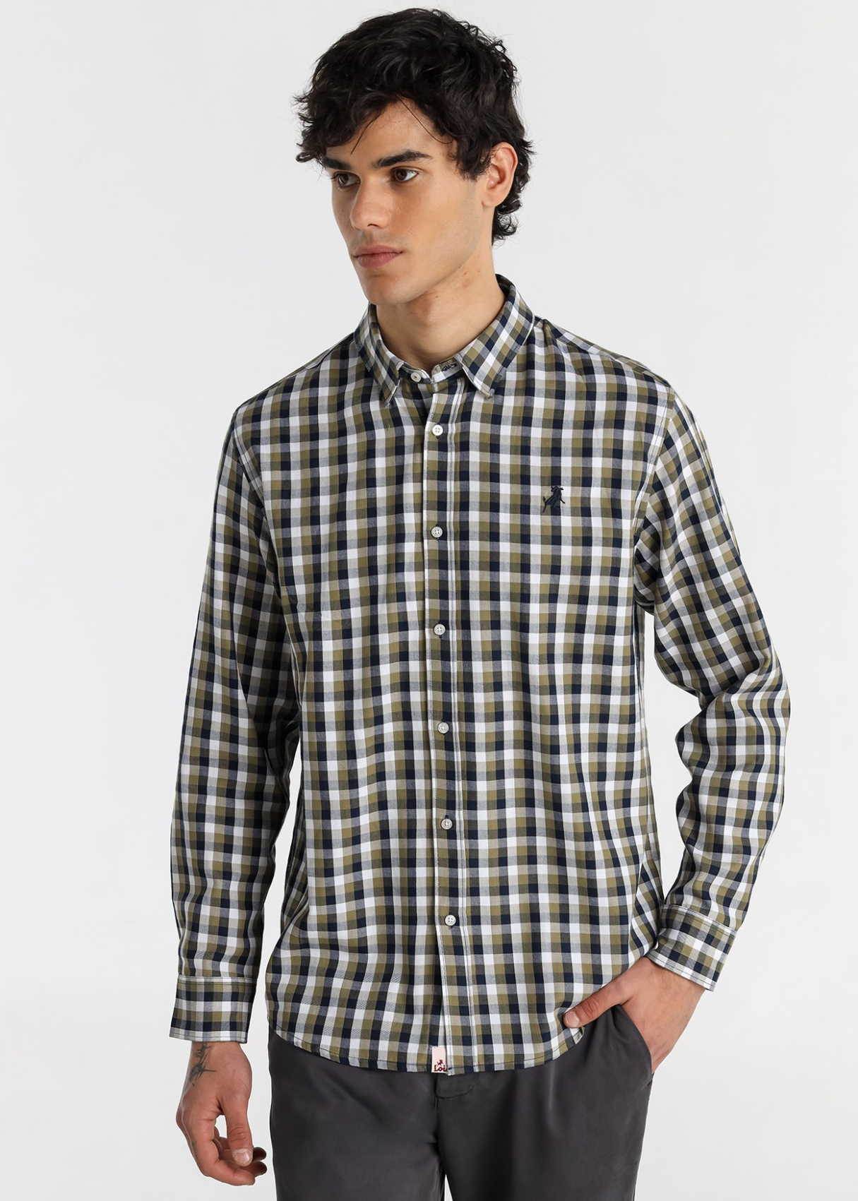 Chemise à carreaux verts à manches longues pour homme Lois Jeans · style quotidien