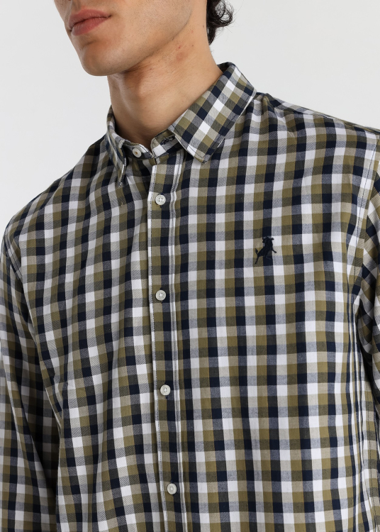 Chemise à carreaux verts à manches longues pour homme Lois Jeans · style quotidien