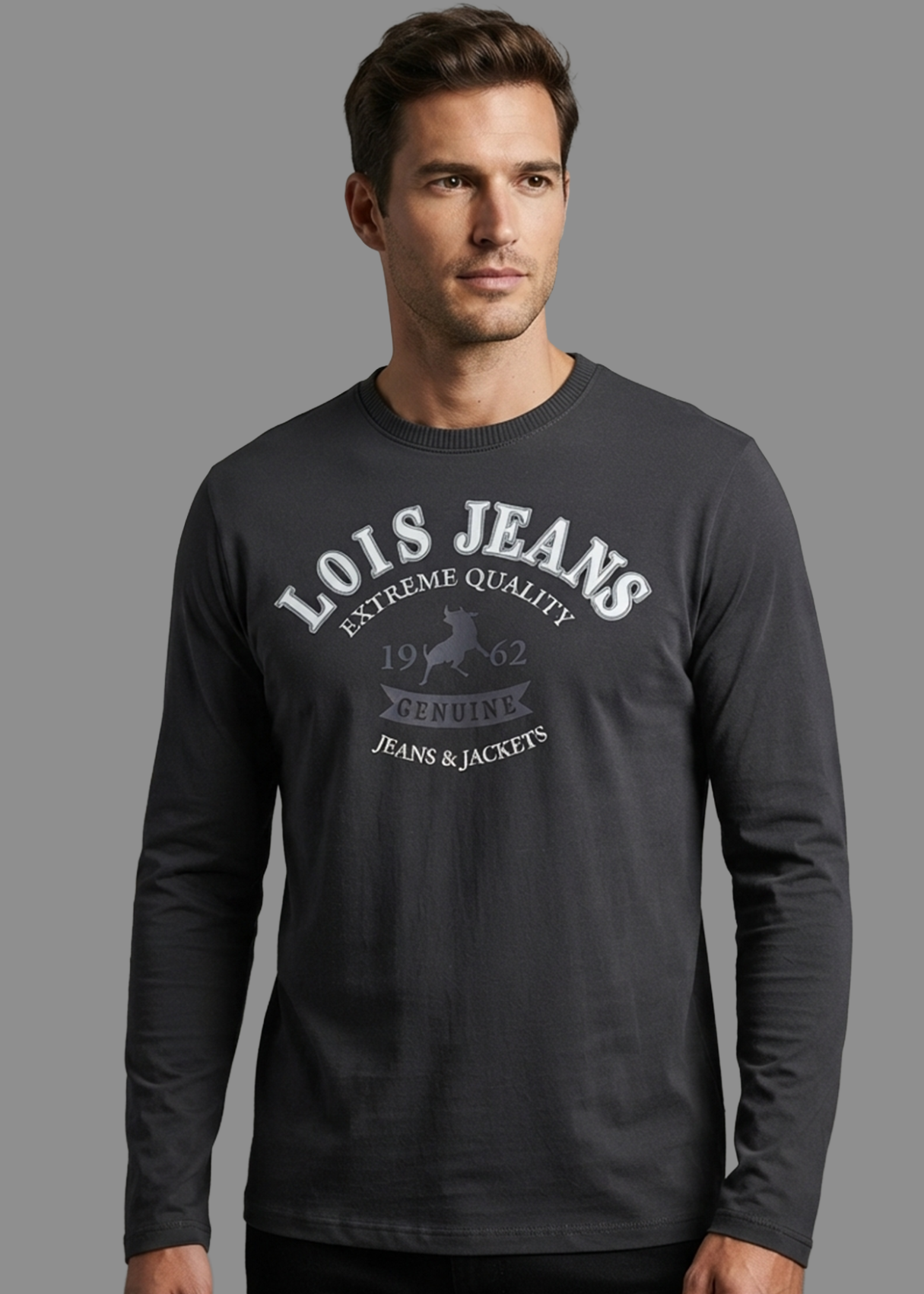 T-shirt à manches longues pour homme Lois Jeans avec motif taureau · garde-robe de saison