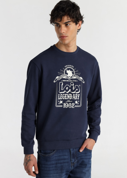 Sweat-shirt à col rond graphique Lois Jeans pour homme · Personnage authentique | Noir
