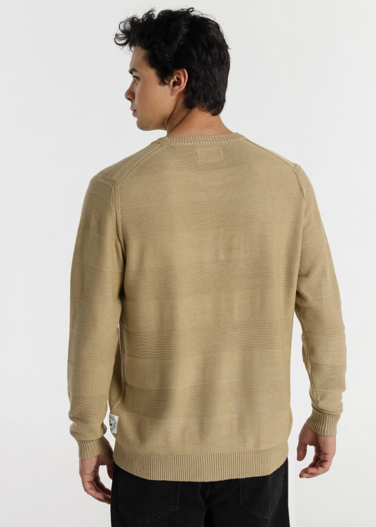 Pull homme Lois Jeans en jacquard à col rond avec étiquette logo · Ligne classique revisitée | Noir