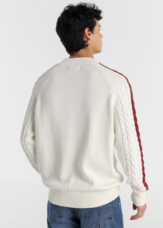 Pull à col roulé pour homme Lois Jeans, en maille torsadée et manches rayées - un modèle polyvalent | Bleu