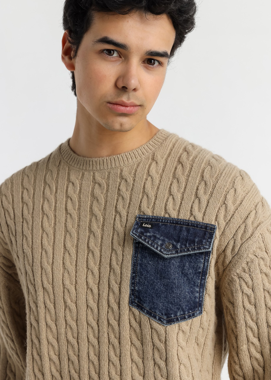 Pull Lois Jeans pour homme à col rond et poche en denim · polyvalence masculine