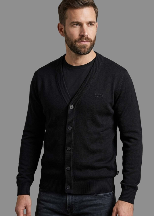 Cardigan en maille basique pour homme Lois Jeans avec broderie · style décontracté | Noir