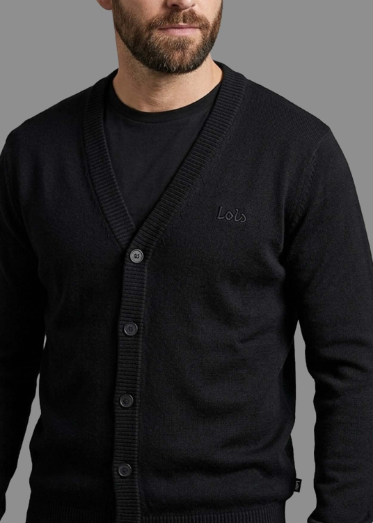 Cardigan en maille basique pour homme Lois Jeans avec broderie · style décontracté | Noir
