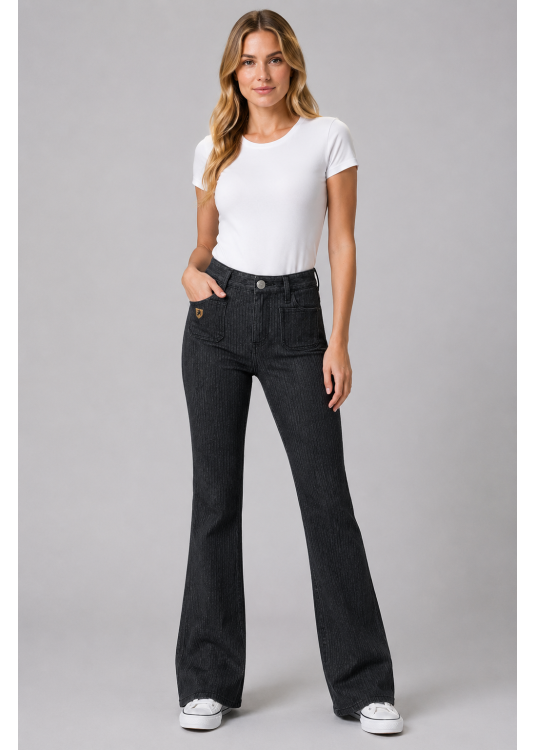 Pantalon en velours côtelé Lois Jeans pour femme avec poches plaquées · pour un look décontracté | Tailles en pouce | Noir