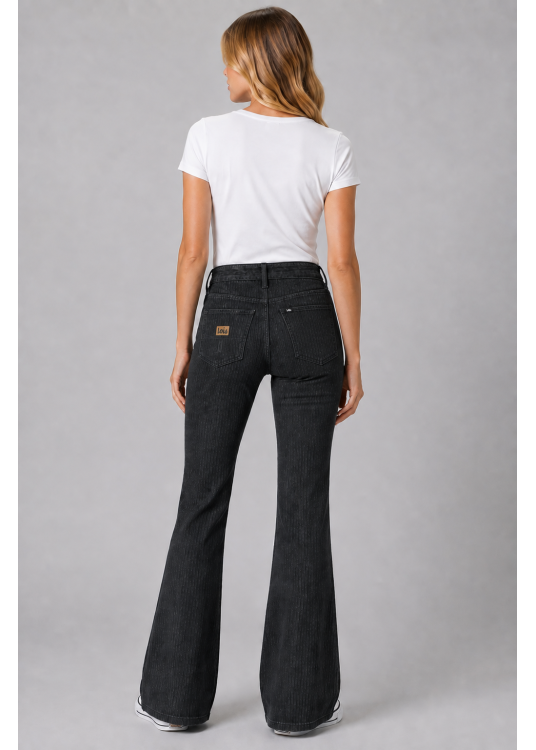 Pantalon en velours côtelé Lois Jeans pour femme avec poches plaquées · pour un look décontracté | Tailles en pouce | Noir