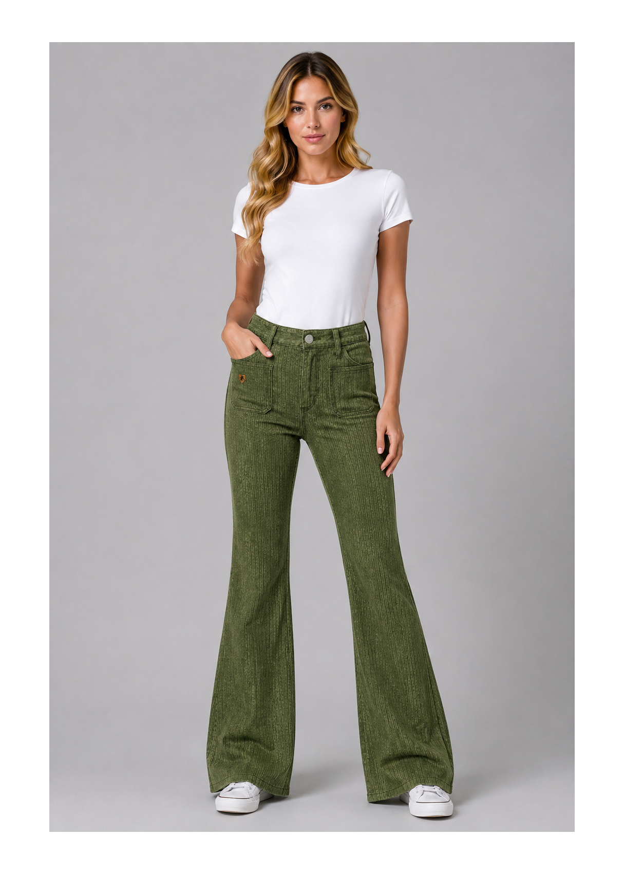 Pantalon en velours côtelé Lois Jeans pour femme avec poches plaquées · pour un look décontracté | Tailles en pouce