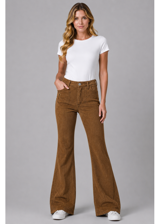 Pantalon en velours côtelé Lois Jeans pour femme avec poches plaquées · pour un look décontracté | Tailles en pouce | Jaune