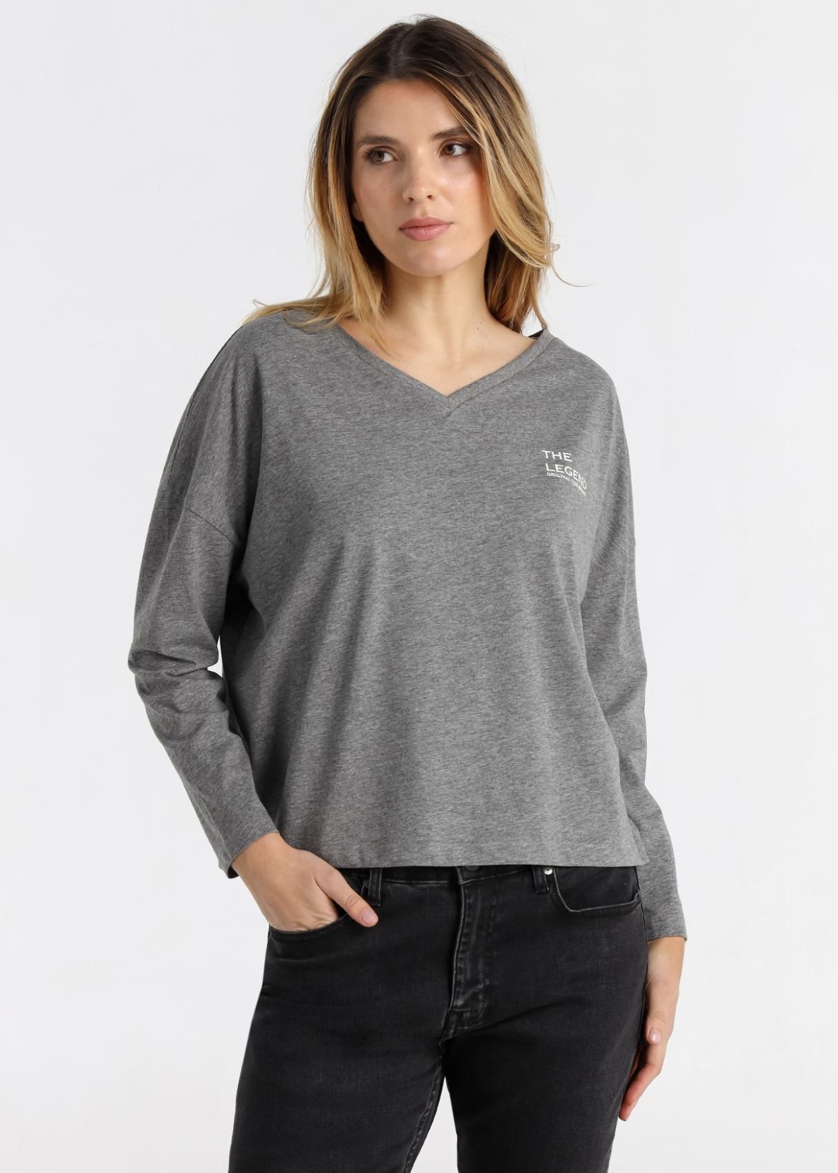 T-shirt à manches longues et col en V pour femme Collection saisonnière