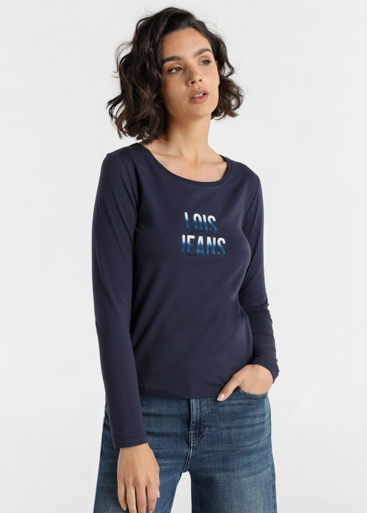 T-shirt à manches longues pour femme Lois Jeans avec broderie dégradée · finition moderne | Beige
