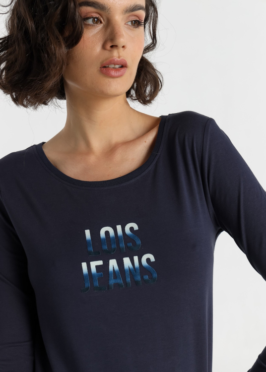 T-shirt à manches longues pour femme Lois Jeans avec broderie dégradée · finition moderne