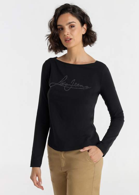 T-shirt à manches longues pour femme Lois Jeans, col bateau et imprimé Sugar Print - un indispensable de l'hiver | Brun