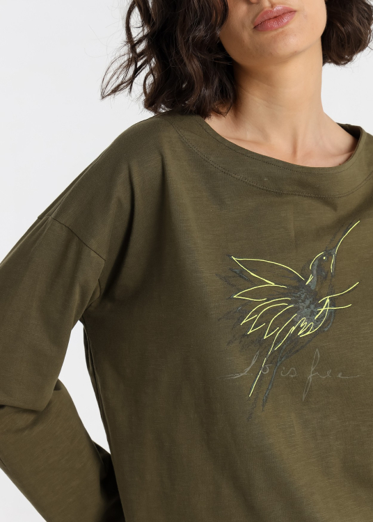 T-shirt à manches longues pour femme Lois Jeans avec motif colibri · inspiration denim