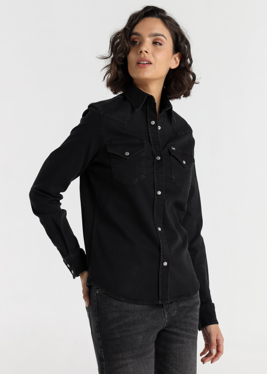 Chemise en denim stretch Lois Jeans pour femme, délavage Phantom · sélection hiver | Noir