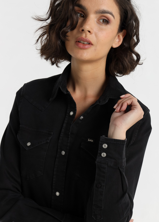 Chemise en denim stretch Lois Jeans pour femme, délavage Phantom · sélection hiver
