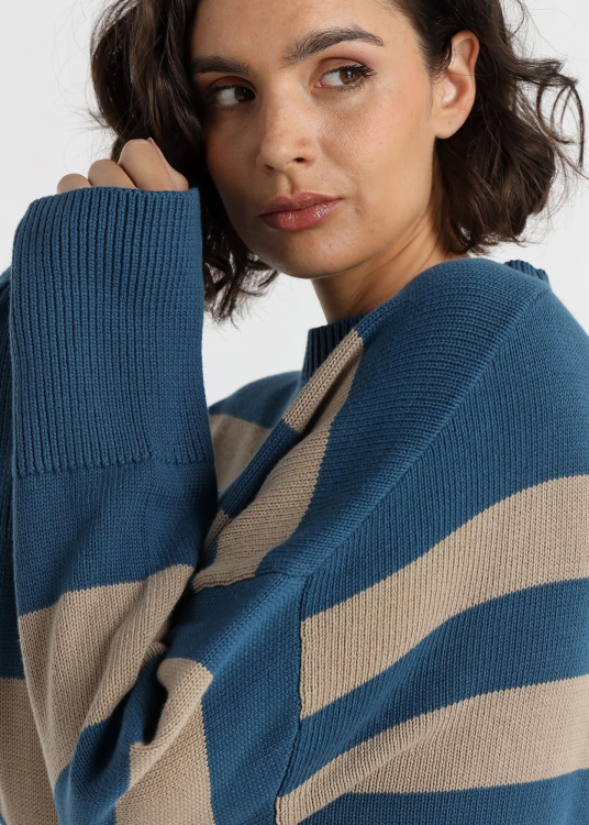 Pull rayé à col rond pour femme Lois Jeans avec fente à l'ourlet · finition moderne