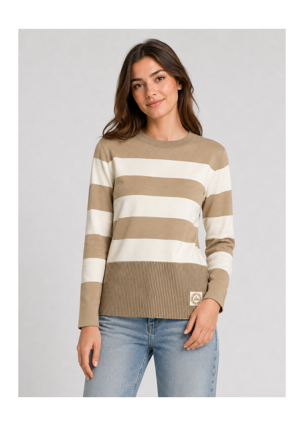 Pull rayé à col rond pour femme Lois Jeans avec fente à l'ourlet · finition moderne