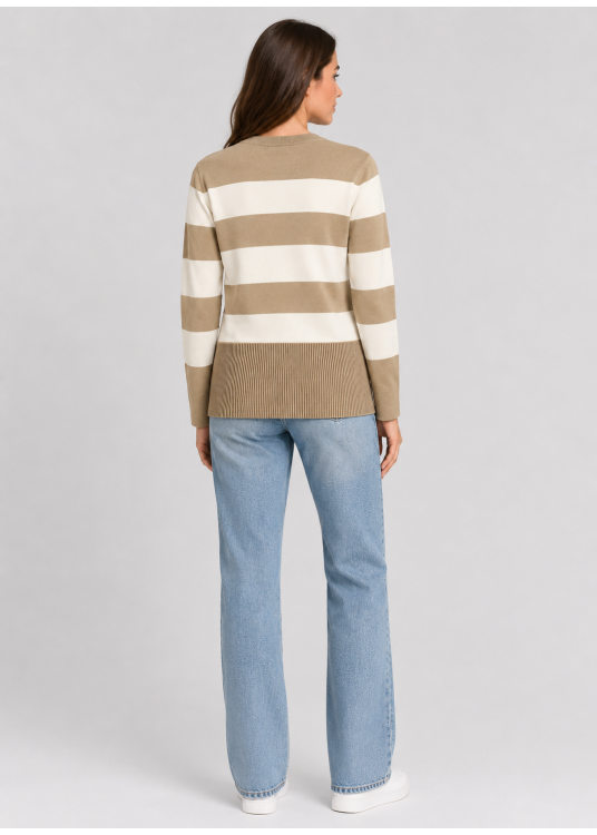 Pull rayé à col rond pour femme Lois Jeans avec fente à l'ourlet · finition moderne | Imprimé