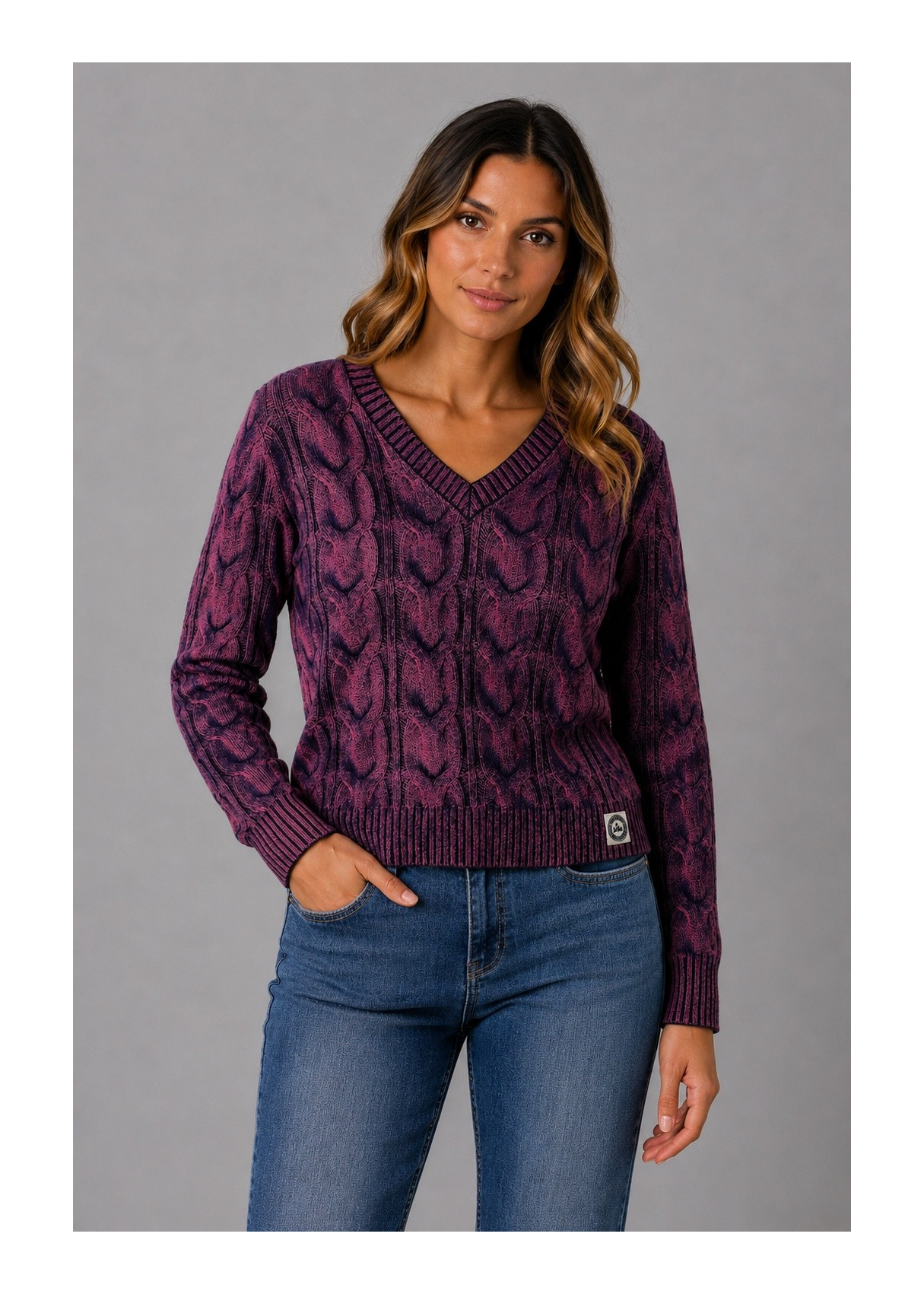 Pull Lois Jeans pour femme, col V, maille torsadée · Caractère distinctif
