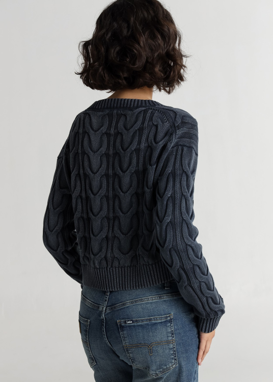 Pull Lois Jeans pour femme, col V, maille torsadée · Caractère distinctif | Bleu