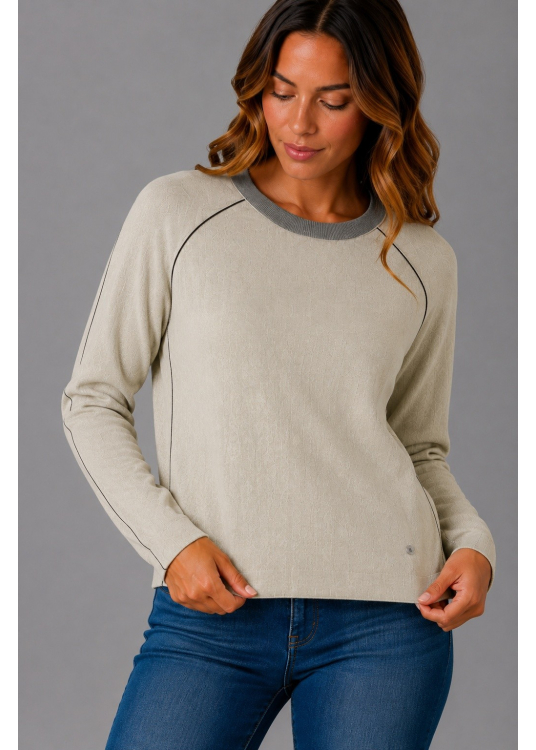 Pull Lois Jeans pour femme, col rond, manches kimono et bordure en fourrure · idéal au quotidien
