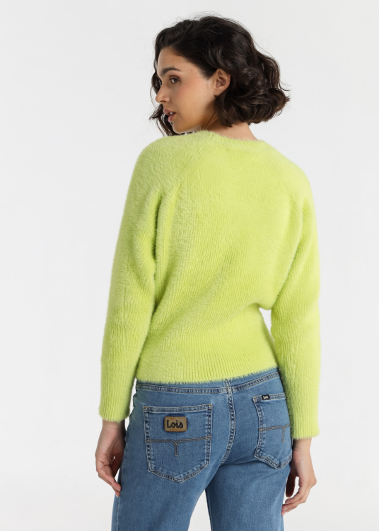 Pull Lois Jeans pour femme, col rond, manches kimono et bordure en fourrure · idéal au quotidien | Jaune classic