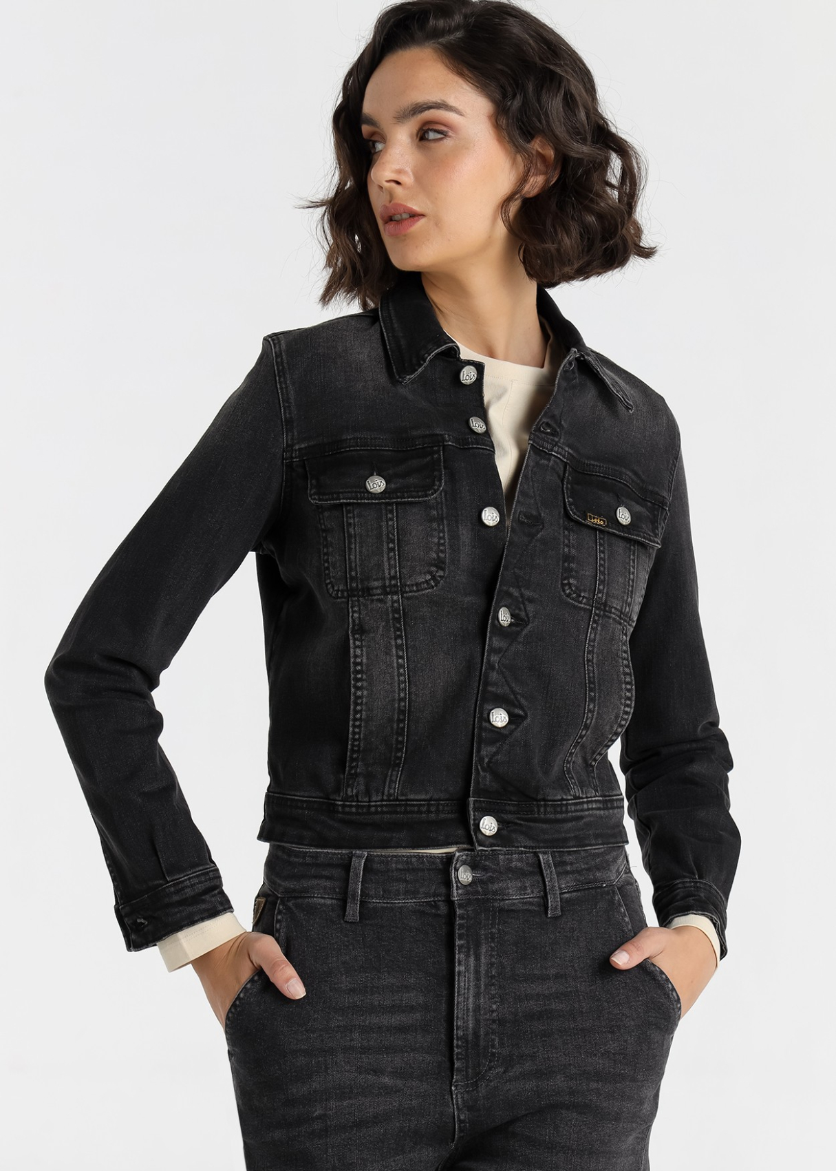 Veste en jean Lois Jeans pour femme, délavage noir · idéale pour le bureau et les loisirs