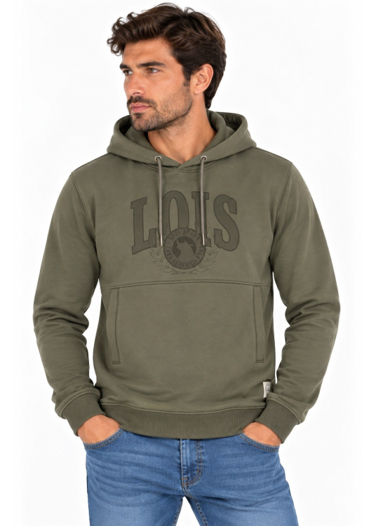 Sweat à capuche pour homme Lois Jeans avec application Lois · idéal pour le bureau et les loisirs | Vert gris