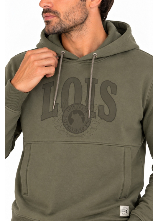 Sweat à capuche pour homme Lois Jeans avec application Lois · idéal pour le bureau et les loisirs | Vert gris