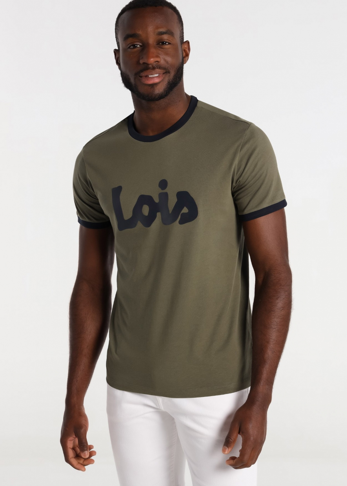 T-shirt Rib Contrastes avec Logo Manches Courtes