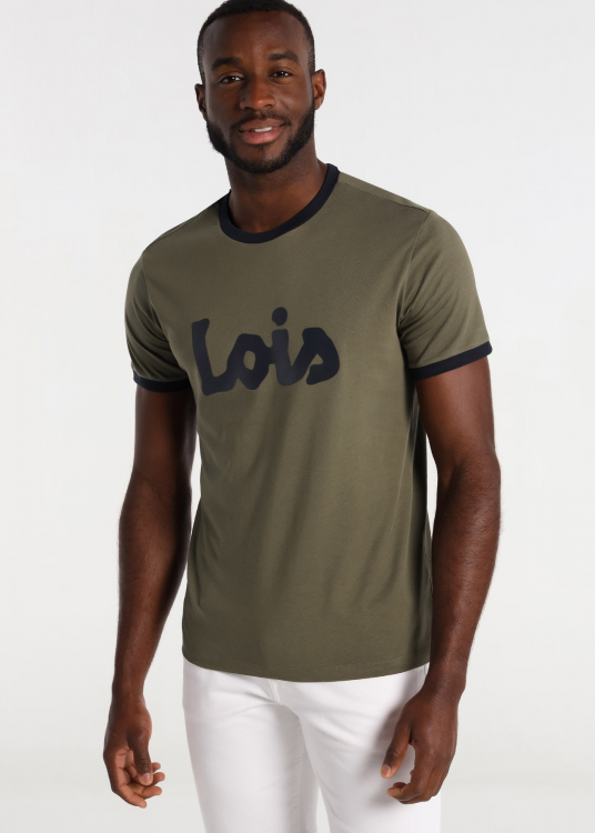 T-shirt Rib Contrastes avec Logo Manches Courtes | Vert