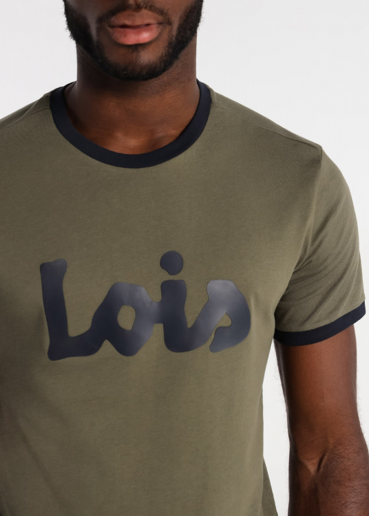 T-shirt Rib Contrastes avec Logo Manches Courtes