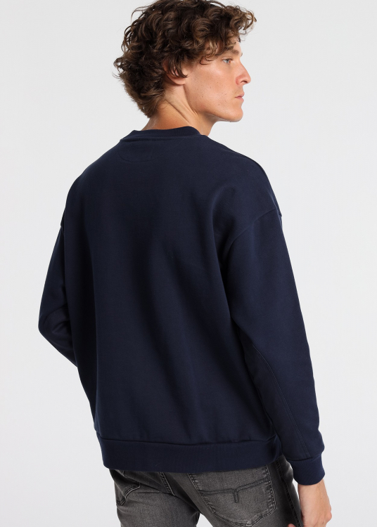 Sweat-shirt à grandes poches et à fermeture éclair - Collier en forme de boîte | Bleu