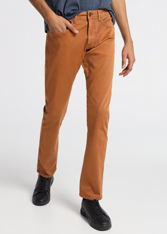 Pantalon Twill Couleur Straight Fit  | Brun