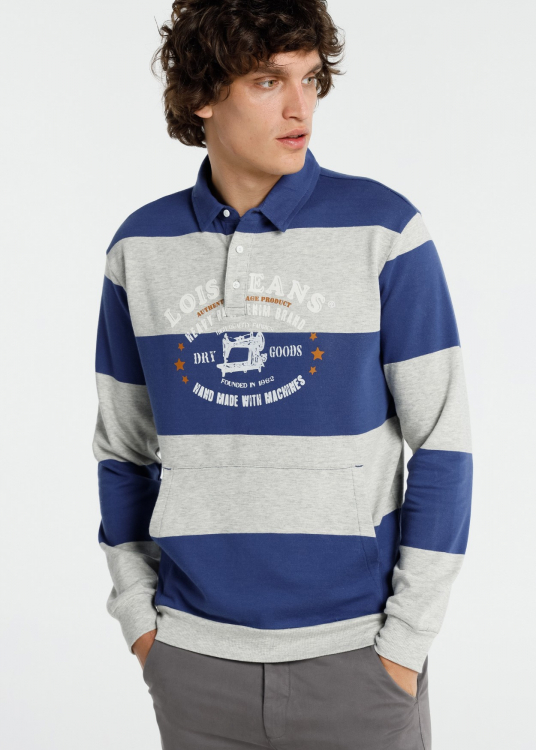 Sweat-shirt à rayures et à poches en tricot - Col rond | Bleu