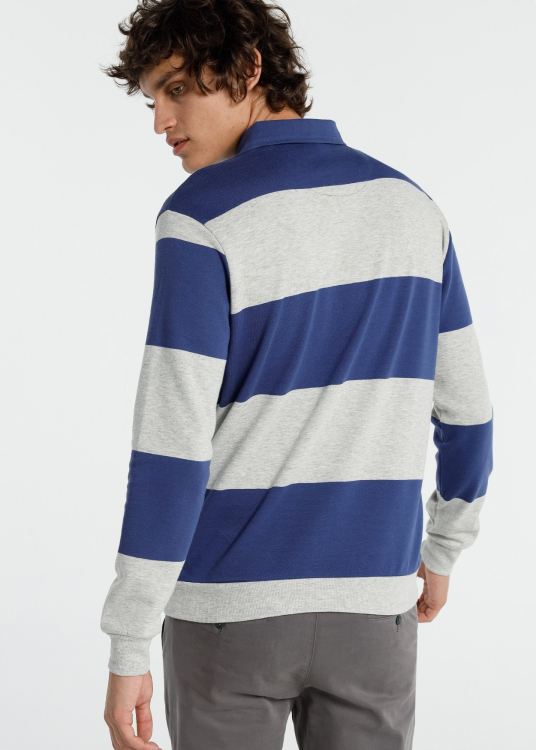 Sweat-shirt à rayures et à poches en tricot - Col rond | Bleu