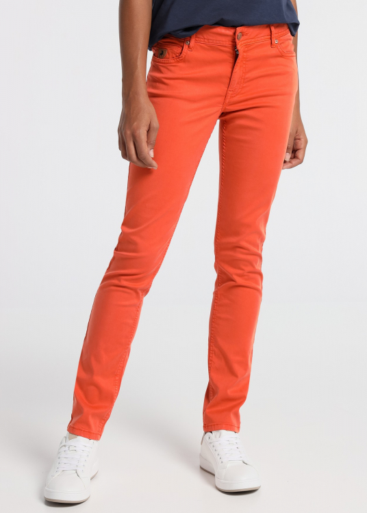 Pantalon slim en satin | Orange