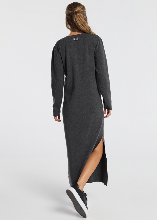 Robe Tricotosa Col V Abertura Lateral | Robe Midi | Noir